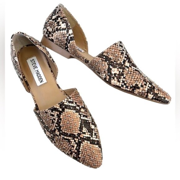 Steve Madden Talent D’Orsay Studded Faux Snakeskin Flats - Picture 1 of 6